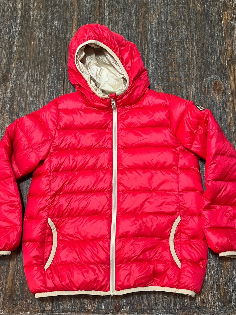 Bosideng Kids Down Hooded Red Puffer Jacket with Contrast Trim